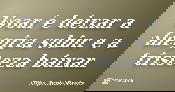 Voar é deixar a alegria subir e a tristeza baixar... Frase de Filipe Daniel Pereira.