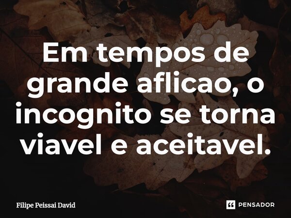 ⁠Em tempos de grande aflicao, o incognito se torna viavel e aceitavel.... Frase de Filipe Peissai David.
