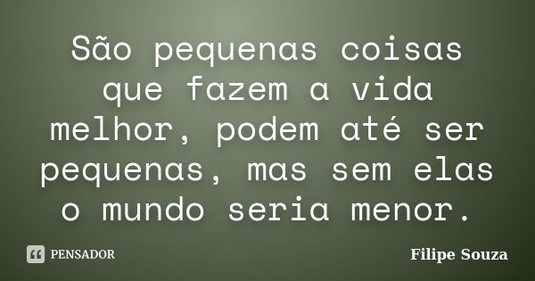 São pequenas coisas que fazem a vida melhor, podem até ser pequenas, mas sem elas o mundo seria menor.... Frase de Filipe Souza.