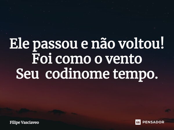Ele passou e não voltou! Foi como o vento Seu codinome ⁠tempo.... Frase de Filipe Vasciaveo.