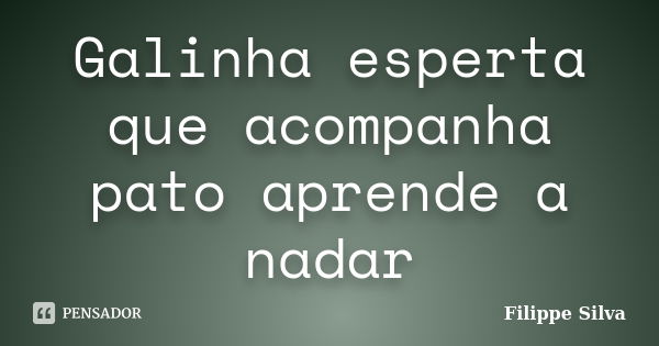 Galinha esperta que acompanha pato aprende a nadar... Frase de Filippe Silva.