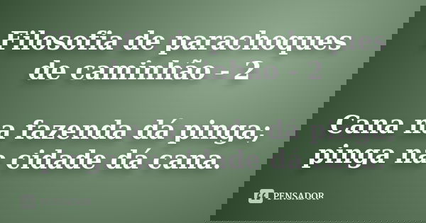 Filosofia de parachoques de caminhão - 2 Cana na fazenda dá pinga; pinga na cidade dá cana.... Frase de Anônimo.