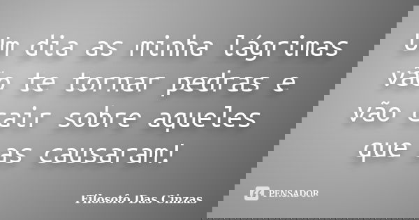 Um dia as minha lágrimas vão te tornar pedras e vão cair sobre aqueles que as causaram!... Frase de Filosofo Das Cinzas.