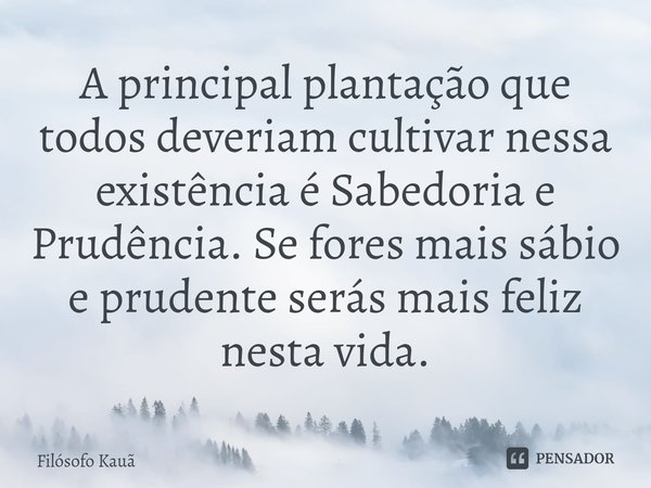 ⁠A principal plantação que todos deveriam cultivar nessa existência é Sabedoria e Prudência. Se fores mais sábio e prudente serás mais feliz nesta vida.... Frase de Filósofo Kauã.