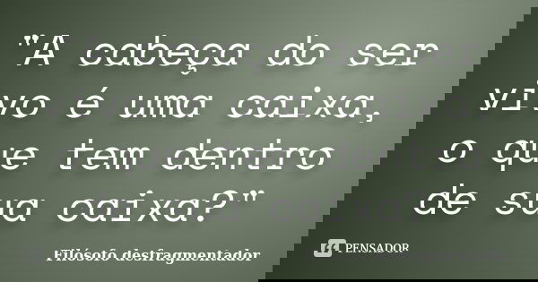 "A cabeça do ser vivo é uma caixa, o que tem dentro de sua caixa?"... Frase de Filósofo desfragmentador.