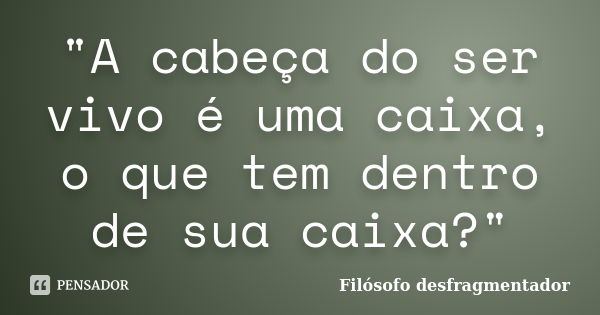 "A cabeça do ser vivo é uma caixa, o que tem dentro de sua caixa?"... Frase de Filósofo desfragmentador.