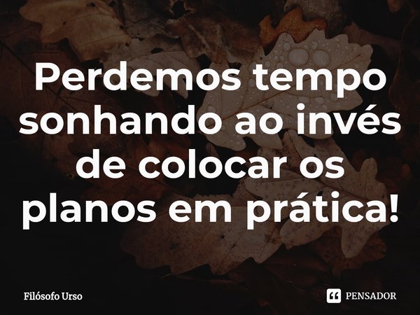 Perdemos tempo sonhando ao invés de colocar os planos em prática!⁠... Frase de Filósofo Urso.