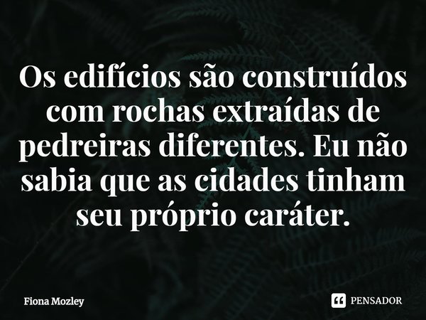⁠Os edifícios são construídos com rochas extraídas de pedreiras diferentes. Eu não sabia que as cidades tinham seu próprio caráter.... Frase de Fiona Mozley.