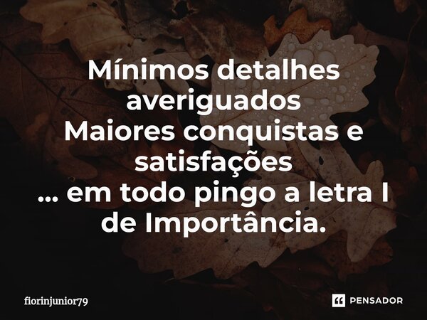 Mínimos detalhes averiguados Maiores conquistas ⁠e satisfações ... em todo pingo a letra I de Importância.... Frase de fiorinjunior79.