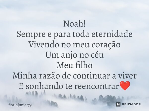 ⁠Noah! Sempre e para toda eternidade Vivendo no meu coração Um anjo no céu Meu filho Minha razão de continuar a viver E sonhando te reencontrar❤️... Frase de fiorinjunior79.