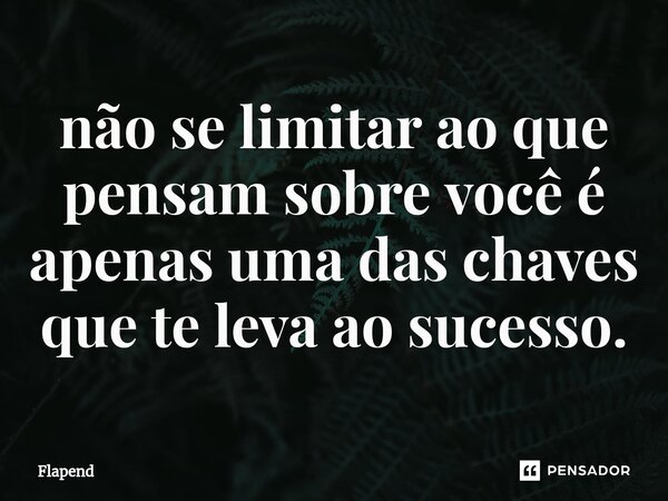 ⁠não se limitar ao que pensam sobre você é apenas uma das chaves que te leva ao sucesso.... Frase de Flapend.