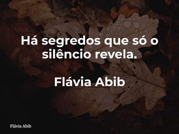 Há segredos que só o silêncio revela. Flávia Abib... Frase de Flávia Abib.