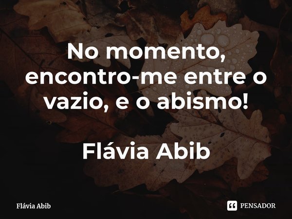 ⁠No momento, encontro-me entre o vazio, e o abismo! Flávia Abib... Frase de Flávia Abib.