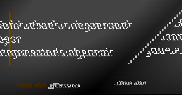 Sabia desde o inesperado começo. que a tempestade chegaria.... Frase de Flávia Abib.