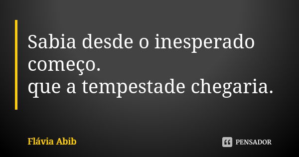 Sabia desde o inesperado começo. que a tempestade chegaria.... Frase de Flávia Abib.