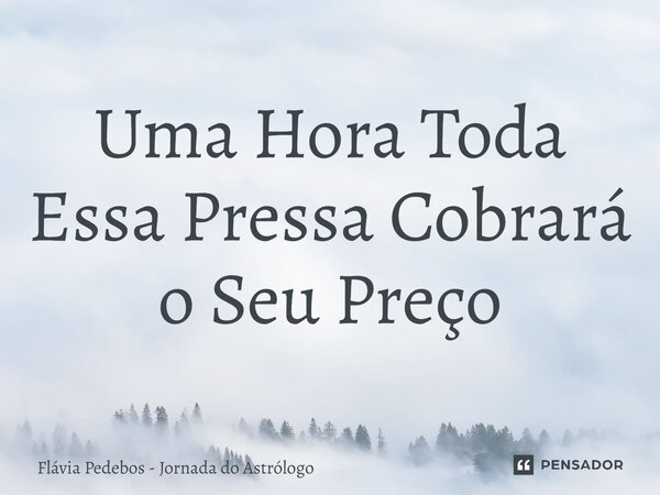 ⁠Uma Hora Toda Essa Pressa Cobrará o Seu Preço... Frase de Flávia Pedebos - Jornada do Astrólogo.