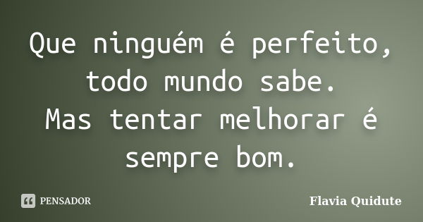 Que ninguém é perfeito, todo mundo sabe. Mas tentar melhorar é sempre bom.... Frase de Flavia quidute.