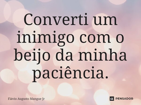 Converti um inimigo com o beijo da minha paciência.... Frase de Flávio Augusto Mangue Jr.