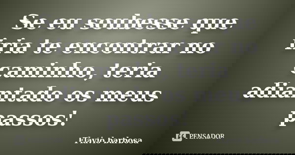 Se eu soubesse que iria te encontrar no caminho, teria adiantado os meus passos!... Frase de flavio barbosa.
