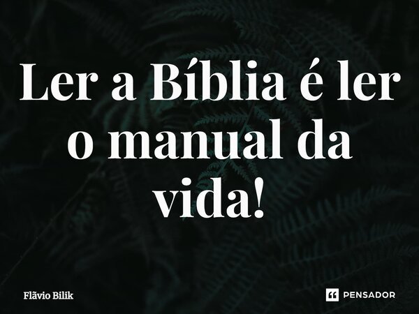 ⁠Ler a Bíblia é ler o manual da vida!... Frase de Flávio Bilik.