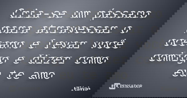 Cria-se um pássaro para atravessar o oceano e levar você comigo e dizer como eu te amo... Frase de Flavio.