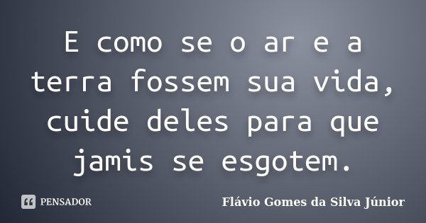 E como se o ar e a terra fossem sua vida, cuide deles para que jamis se esgotem.... Frase de Flávio Gomes da Silva Júnior.