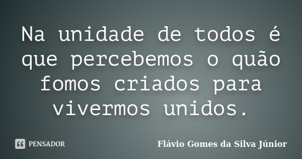 Na unidade de todos é que percebemos o quão fomos criados para vivermos unidos.... Frase de Flávio Gomes da Silva Júnior.