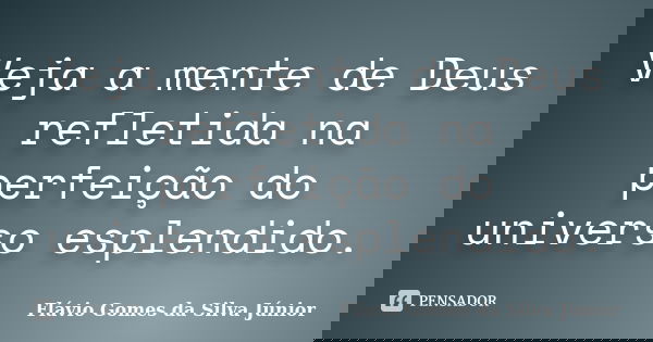 Veja a mente de Deus refletida na perfeição do universo esplendido.... Frase de Flávio Gomes da Silva Júnior.
