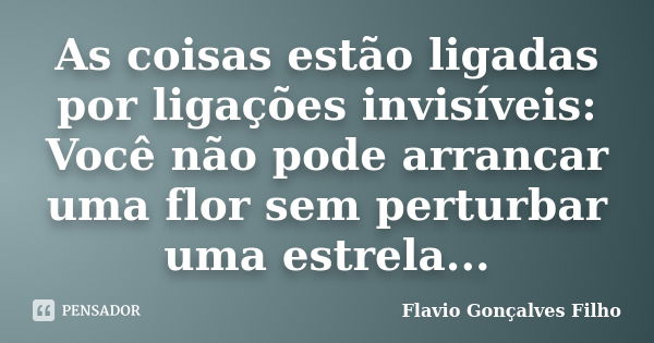 As coisas estão ligadas por ligações invisíveis: Você não pode arrancar uma flor sem perturbar uma estrela...... Frase de Flavio Gonçalves Filho.