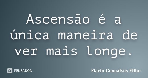 Ascensão é a única maneira de ver mais longe.... Frase de Flavio Gonçalves Filho.