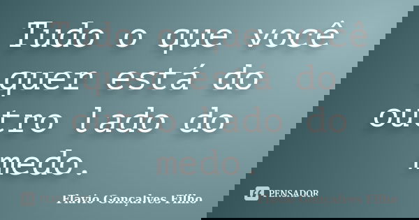 Tudo o que você quer está do outro lado do medo.... Frase de Flavio Gonçalves Filho.