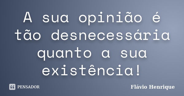 A sua opinião é tão desnecessária quanto a sua existência!... Frase de Flávio Henrique.