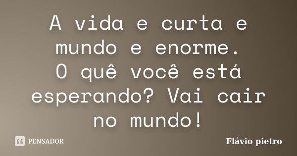 A vida e curta e mundo e enorme. O quê você está esperando? Vai cair no mundo!... Frase de Flavio Pietro.