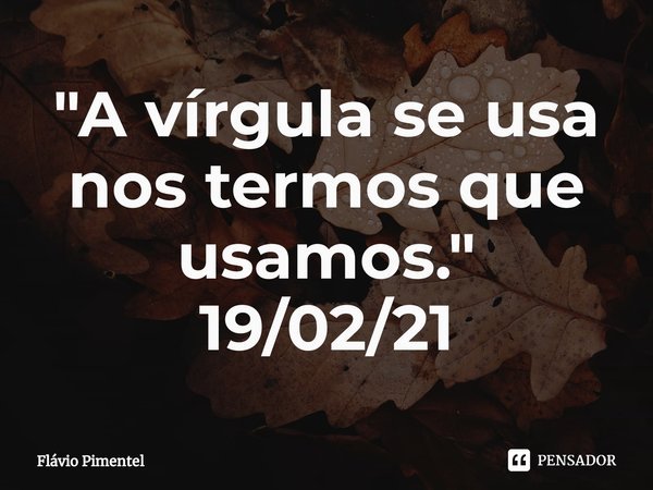 ⁠"A vírgula se usa nos termos que usamos."
19/02/21... Frase de Flávio Pimentel.