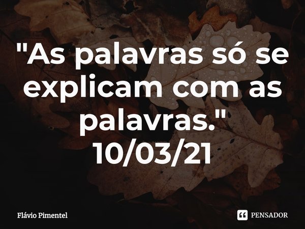 ⁠"As palavras só se explicam com as palavras."
10/03/21... Frase de Flávio Pimentel.