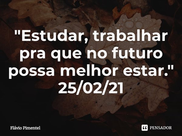⁠"Estudar, trabalhar pra que no futuro possa melhor estar."
25/02/21... Frase de Flávio Pimentel.