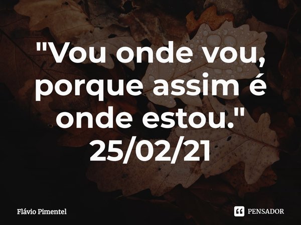 ⁠"Vou onde vou, porque assim é onde estou."
25/02/21... Frase de Flávio Pimentel.