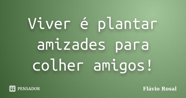 Viver é plantar amizades para colher amigos!... Frase de Flávio Rosal.