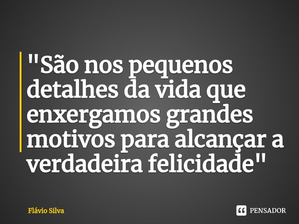 "⁠São nos pequenos detalhes da vida que enxergamos grandes motivos para alcançar a verdadeira felicidade "... Frase de Flávio Silva.