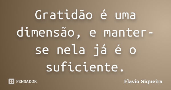 Gratidão é uma dimensão, e manter-se nela já é o suficiente.... Frase de Flavio Siqueira.