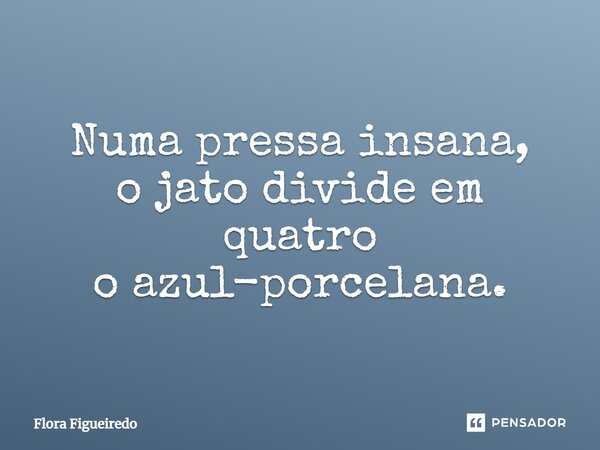 Numa pressa insana, o jato divide em quatro o azul-porcelana.... Frase de Flora Figueiredo.