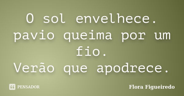 O sol envelhece.
pavio queima por um fio.
Verão que apodrece.... Frase de Flora Figueiredo.