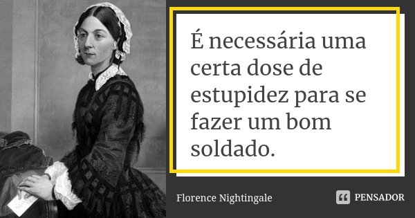 É necessária uma certa dose de estupidez para se fazer um bom soldado.... Frase de Florence Nightingale.