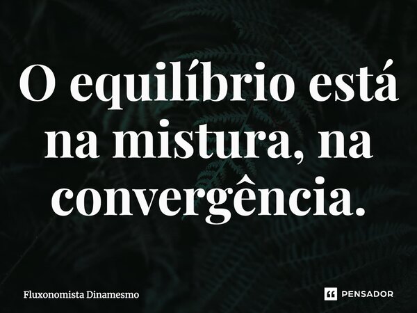 ⁠O equilíbrio está na mistura, na convergência.... Frase de Fluxonomista Dinamesmo.