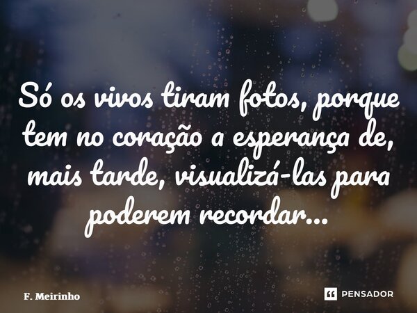 ⁠Só os vivos tiram fotos, porque tem no coração a esperança de, mais tarde, visualizá-las para poderem recordar…... Frase de F. Meirinho.