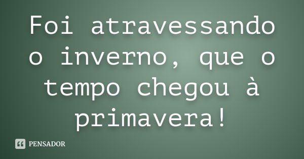 Foi atravessando o inverno, que o tempo chegou à primavera!