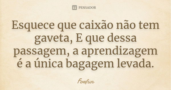 Esquece que caixão não tem gaveta, E que dessa passagem, a aprendizagem é a única bagagem levada.... Frase de ForFun.