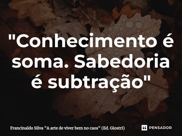 ⁠"Conhecimento é soma. Sabedoria é subtração"... Frase de Francinaldo Silva 