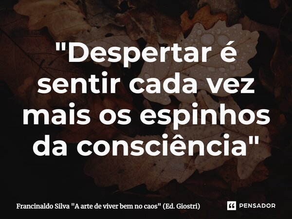 ⁠"Despertar é sentir cada vez mais os espinhos da consciência"... Frase de Francinaldo Silva 