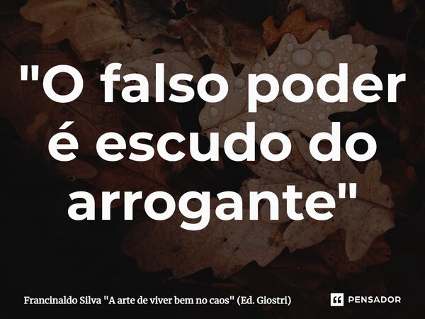 ⁠"O falso poder é escudo do arrogante"... Frase de Francinaldo Silva 